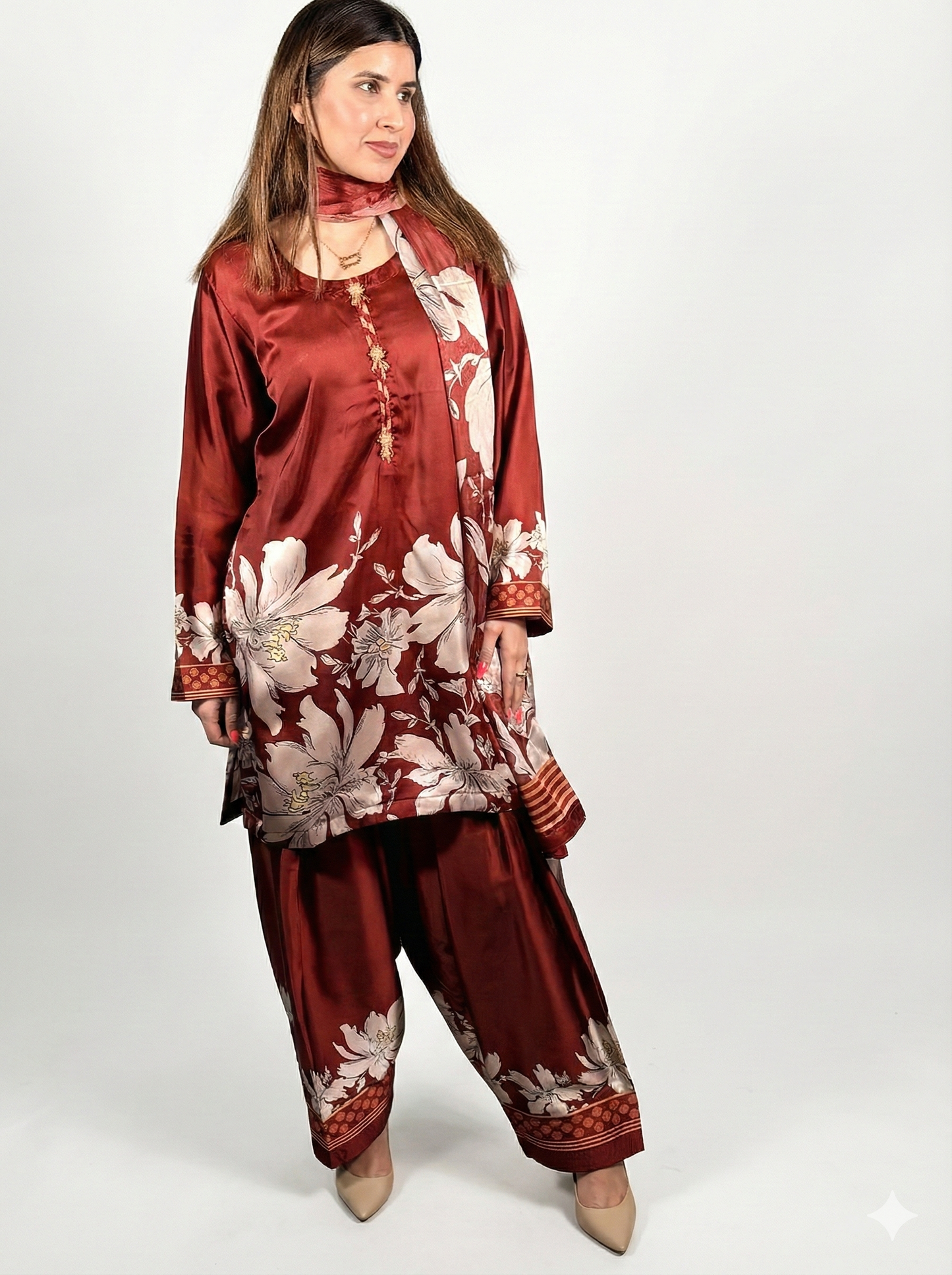 Beautiful Maroon Pakistani Farshi Suit