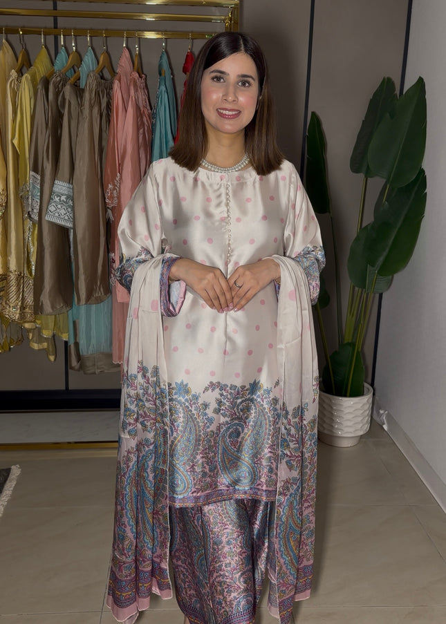 Beige with purple Farshi Suit