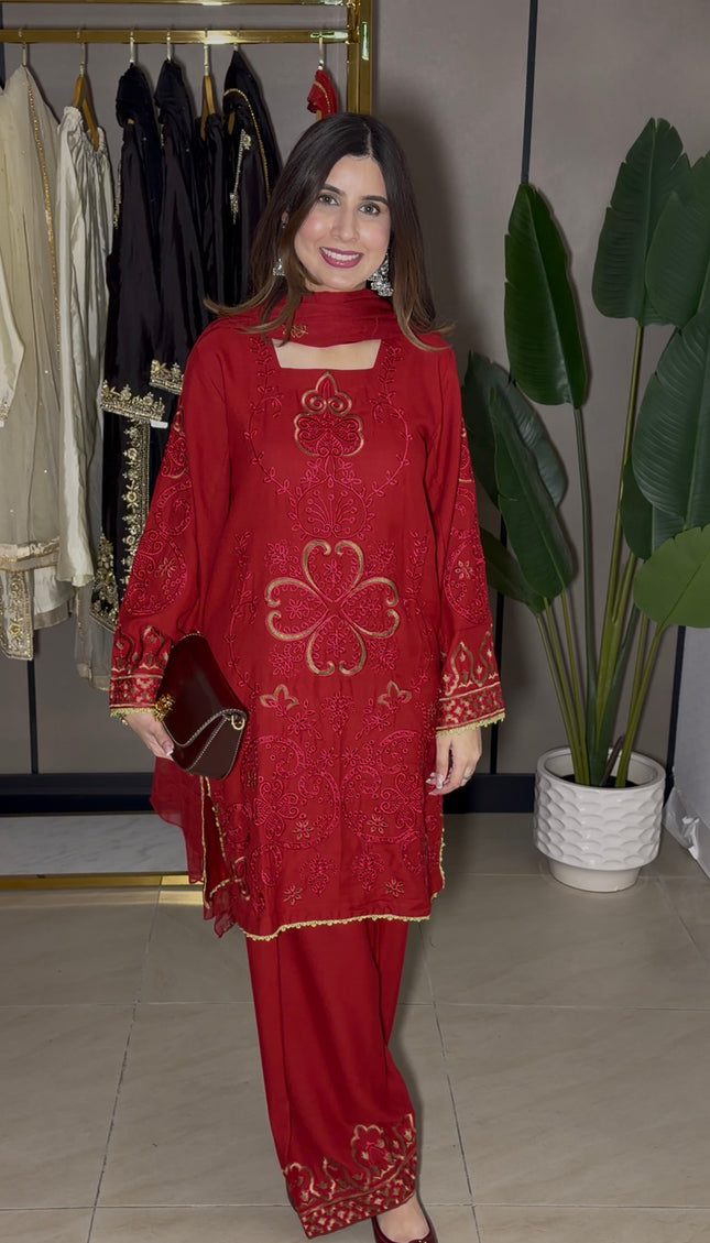 Red embroidered Pakistani outfits