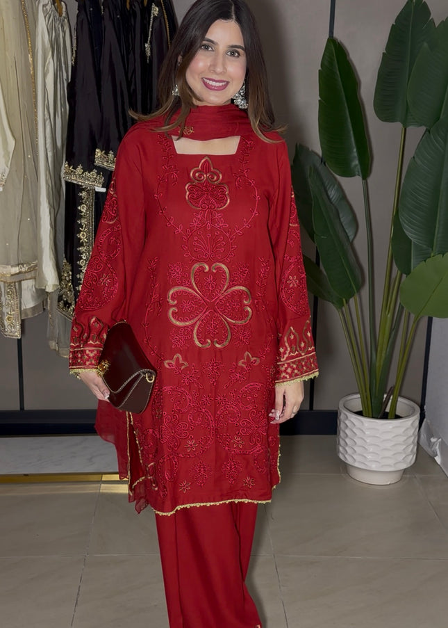 Red embroidered Pakistani outfits