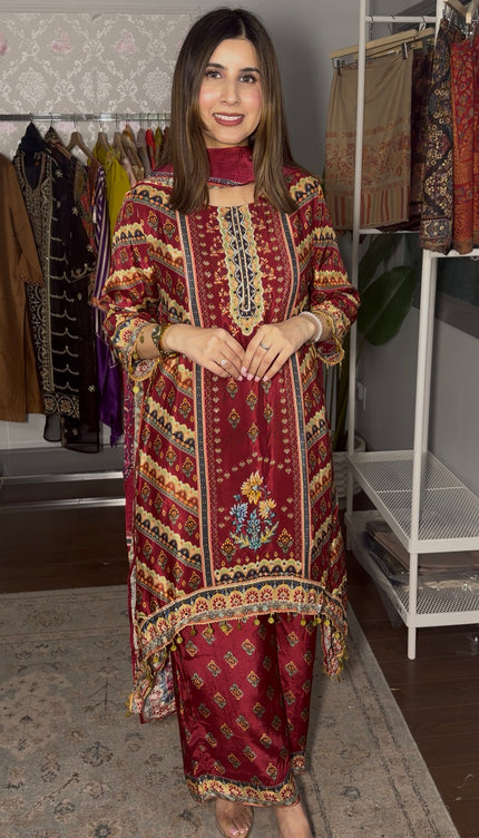 Mehroon C Cut Crepe Outfit