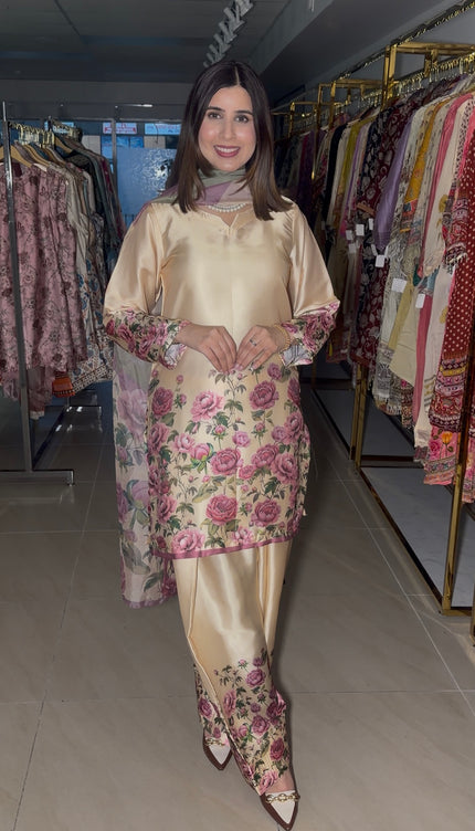 Yellow with Blush pink flowers Farshi