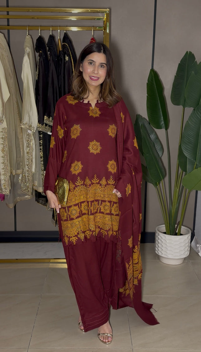 Mehroon Pashmina with shawl
