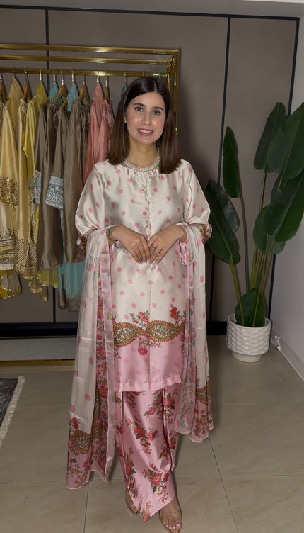 Beige with pink polka Farshi suit