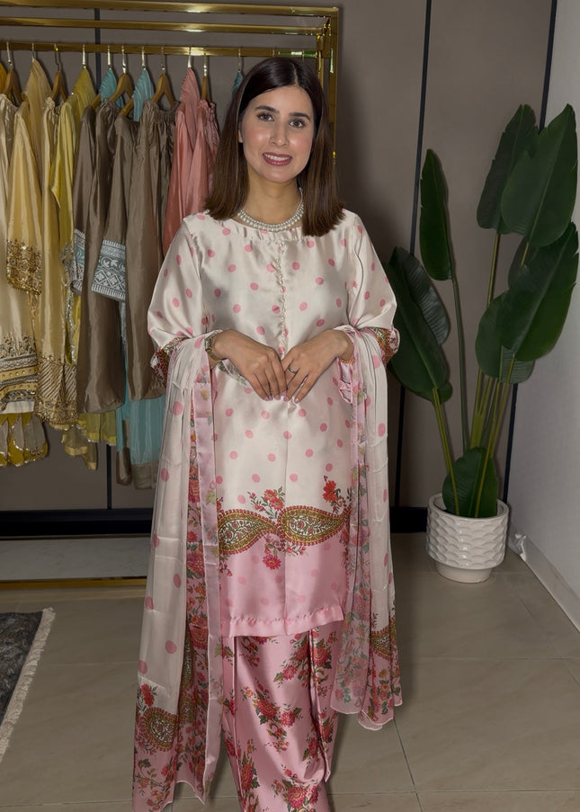 Beige with pink polka Farshi suit