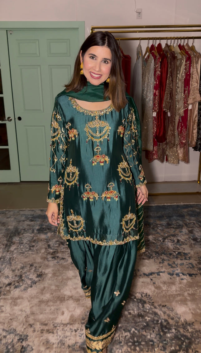 Emerald Green antique work outfit