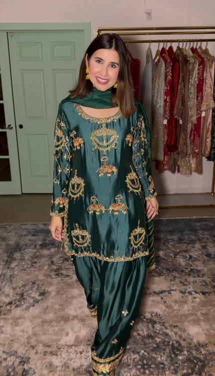 Emerald Green antique work outfit