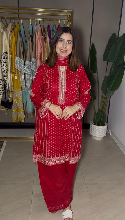 Red Cotton Farshi Suit