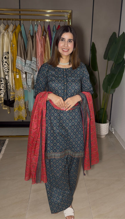 Navy Blue Cotton Farshi Suit