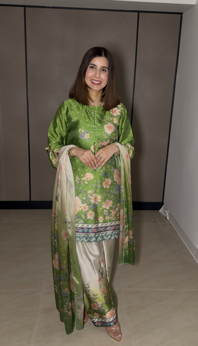 Green & Beige Floral Farshi Suit