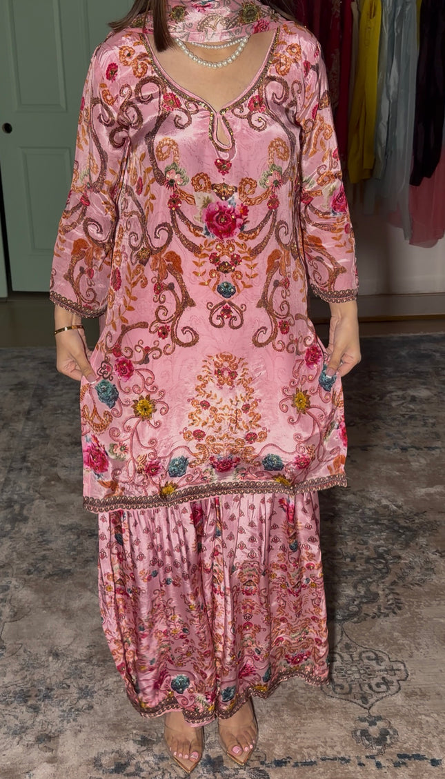 Pink Crepe sharara Suit