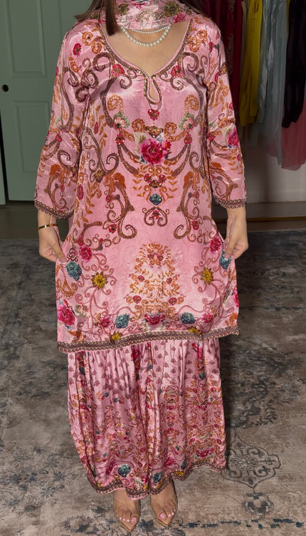 Pink Crepe sharara Suit