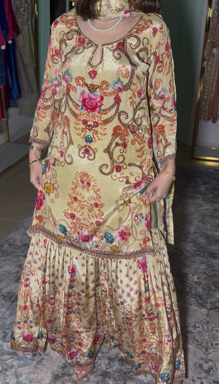 Yellow Crepe Sharara Suit