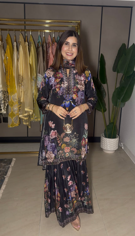 Crepe Black Sharara Suit