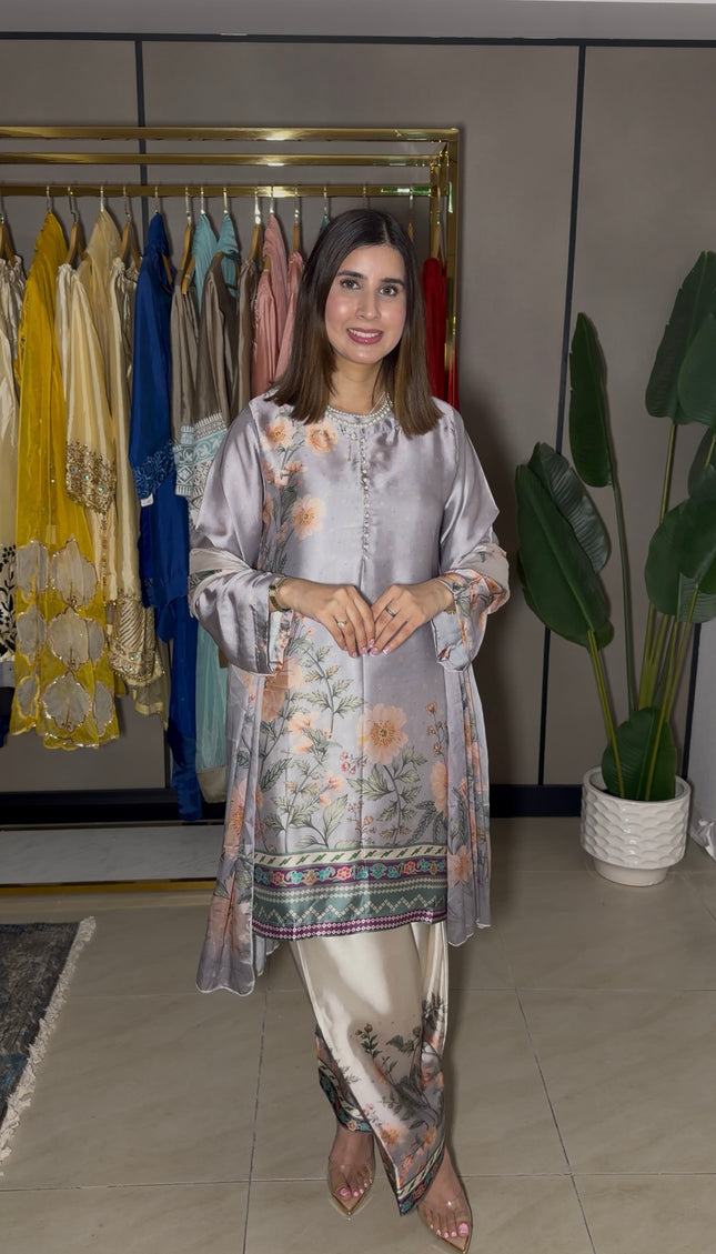 Grey Beige Farshi Suit
