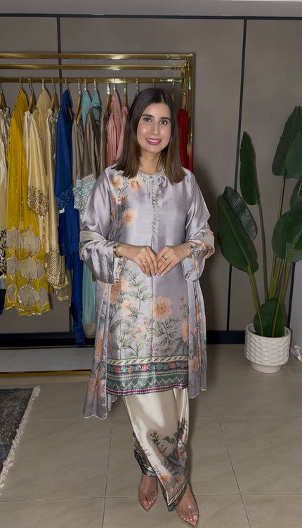 Grey Beige Farshi Suit