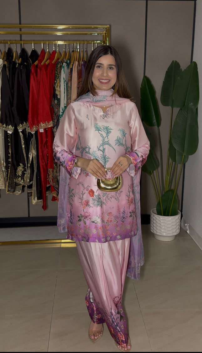 Pink Floral Ombre Farshi Suit