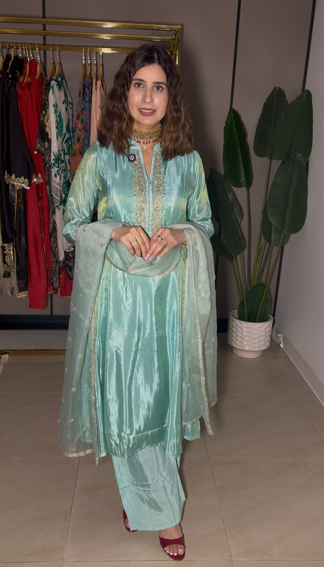 Green Shimmer Aline Suit