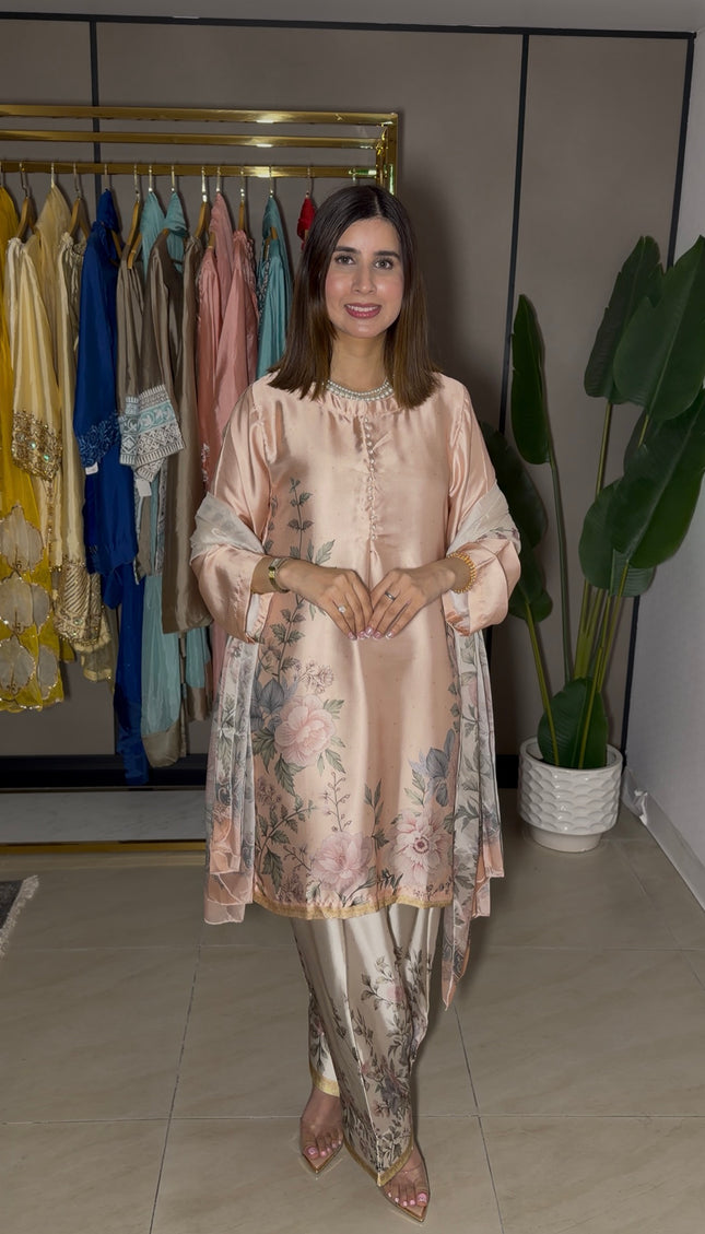 Peach floral Farshi Suit