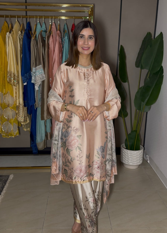 Peach floral Farshi Suit