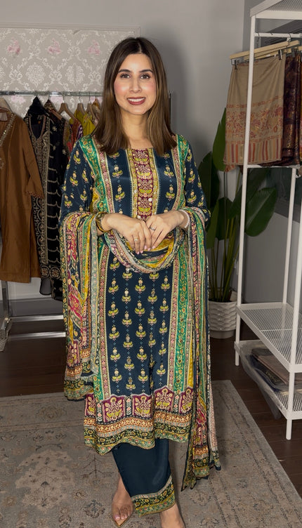 Blue Green pure Crepe outfit