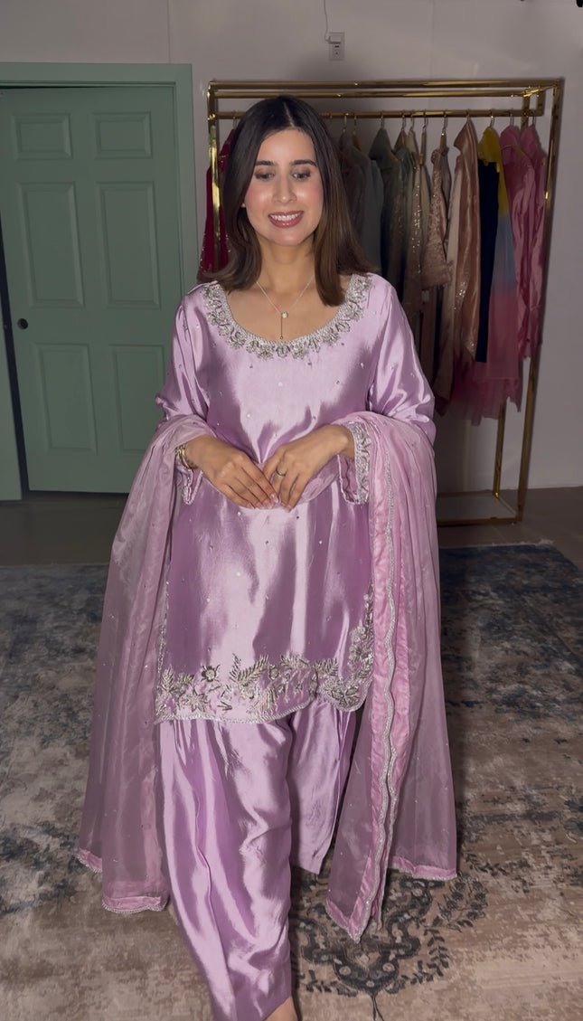 Lavender Handwork Farshi Suit