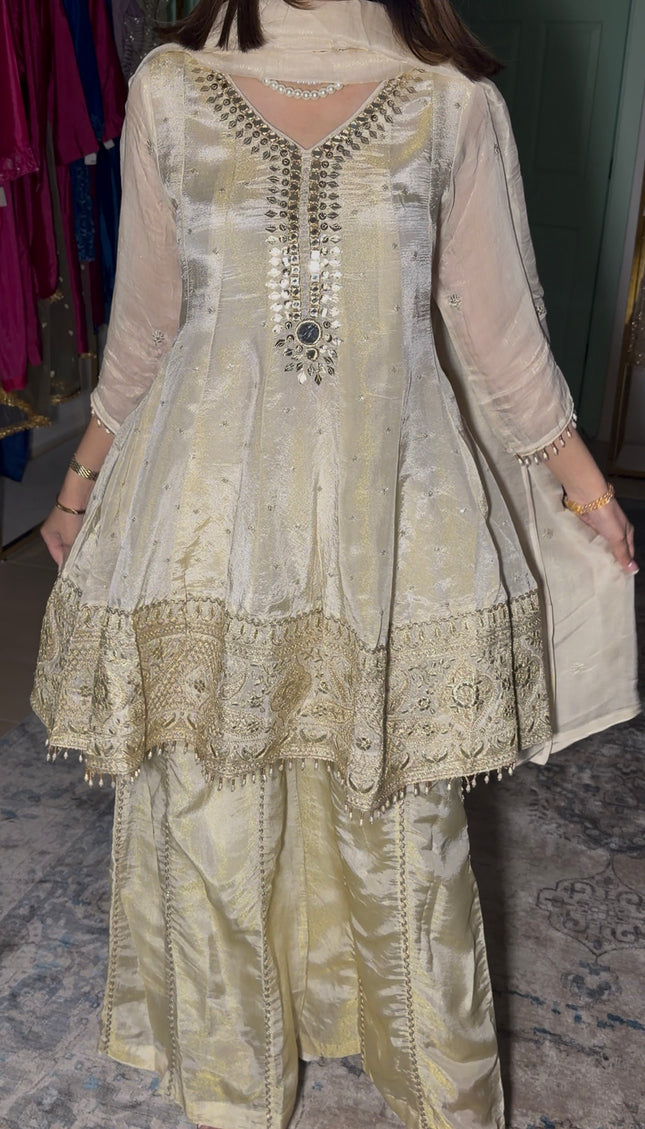 Beige Shimmer Short Anarkali