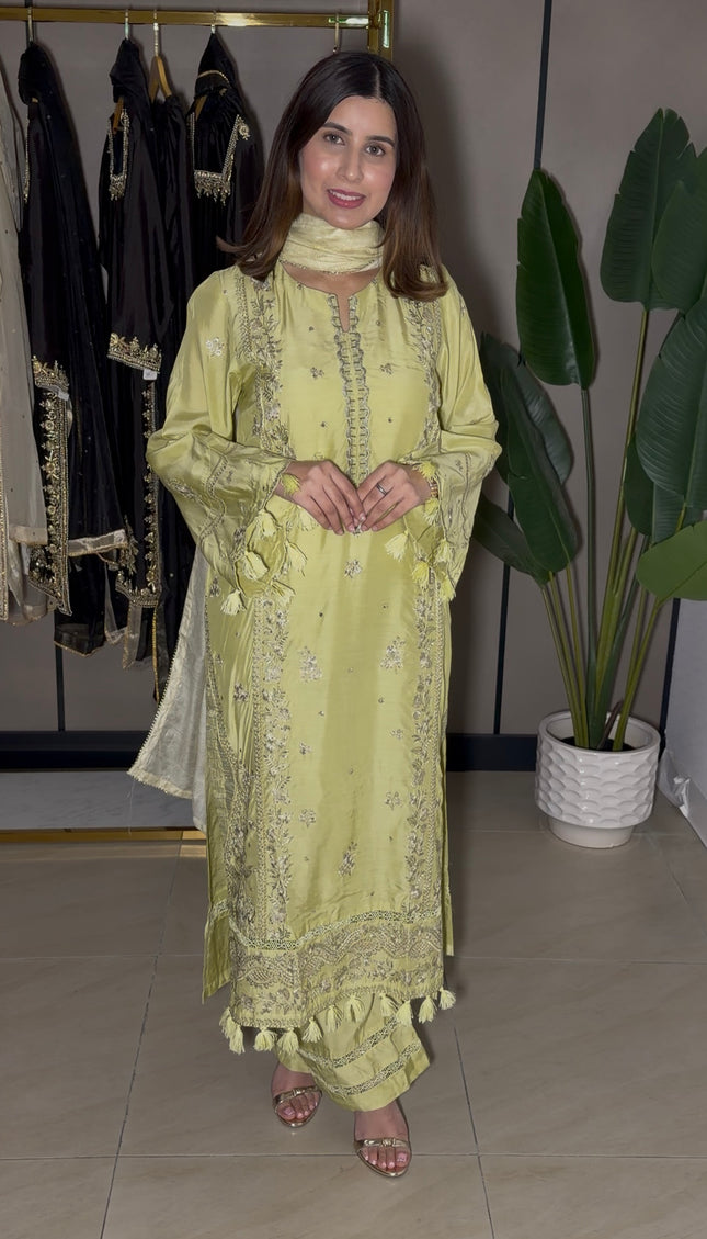 Lime Winter Pakistani Outfit