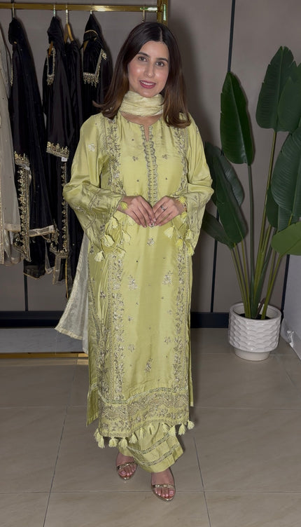 Lime Winter Pakistani Outfit