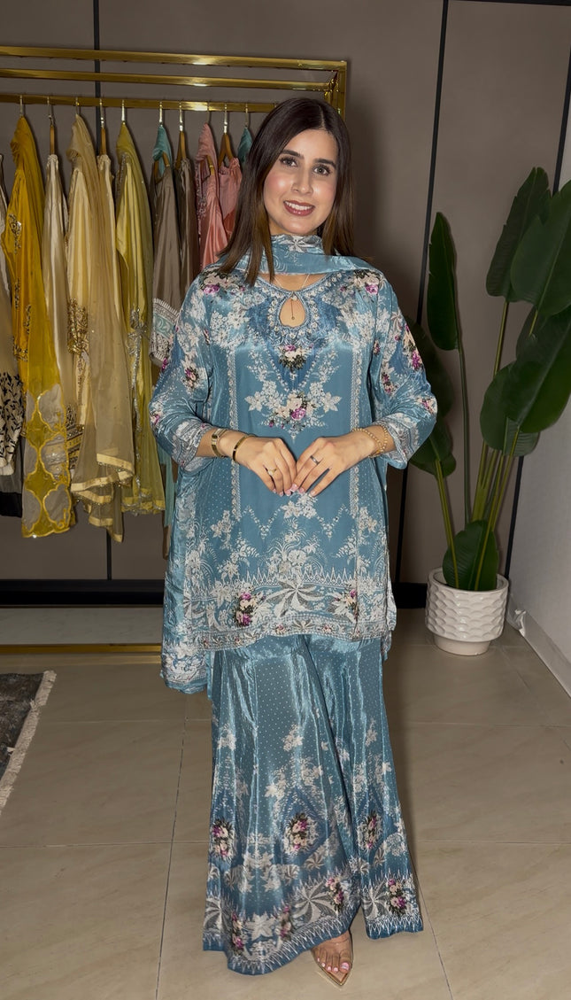 Ice blue Crepe sharara Suit