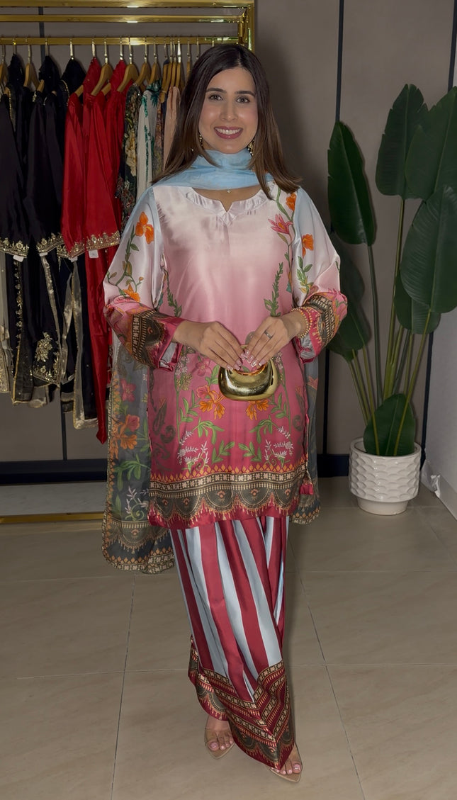 Pink Strips Farshi Suit