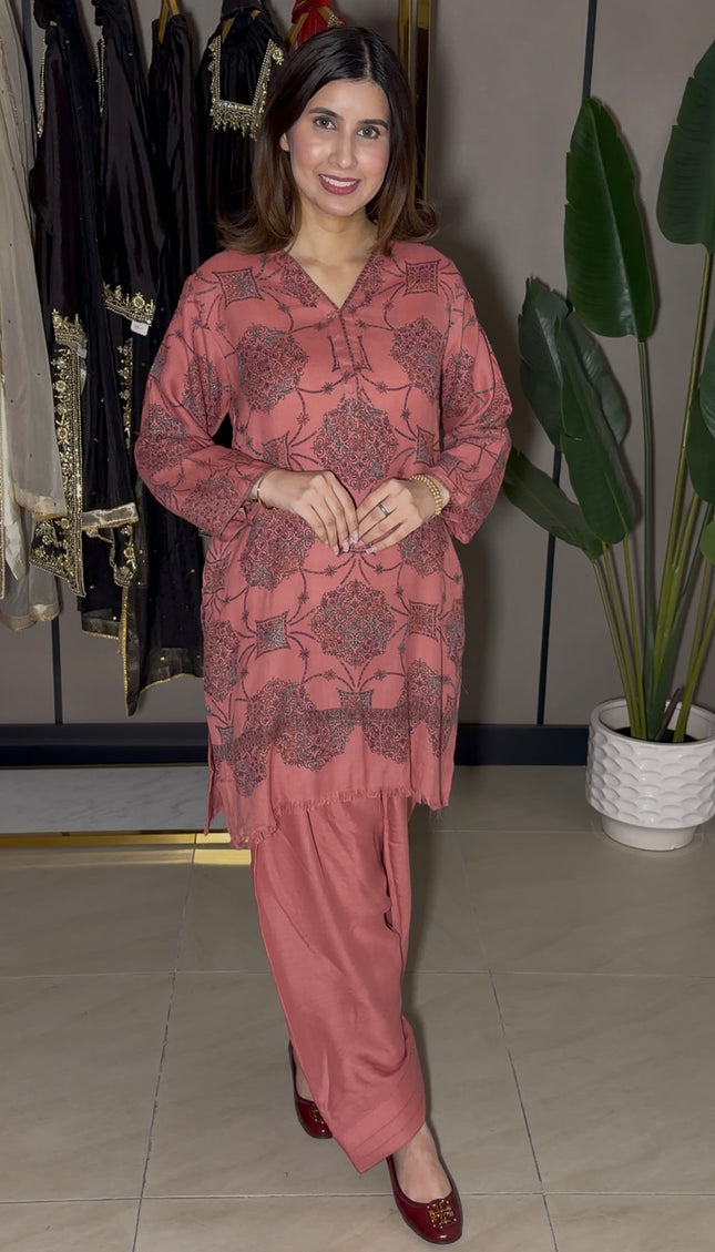 Pink Chinese Collar kashmiri Co-Ord