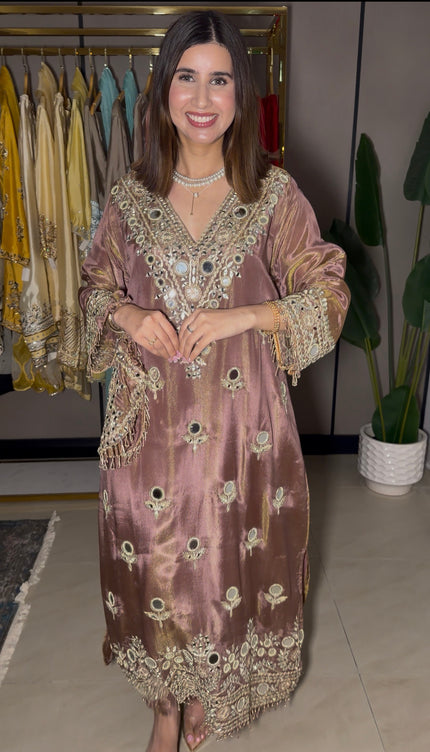 Brown Mirror work Kaftaan