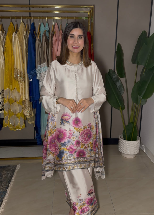 Beige pink Floral Farshi suit