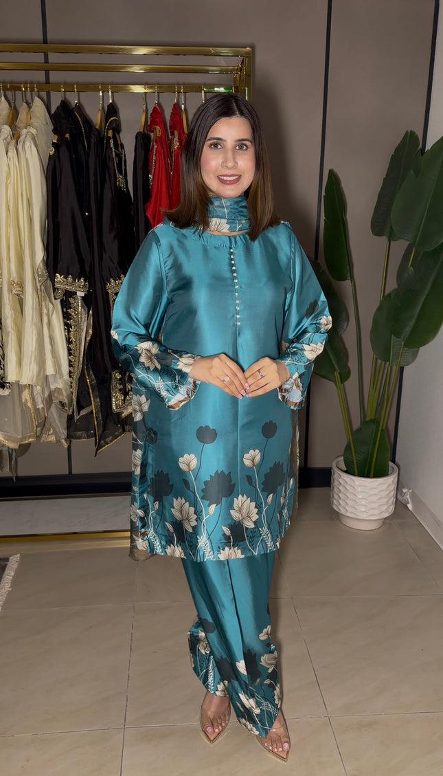 Peacock With Beige Flower Farshi Suit