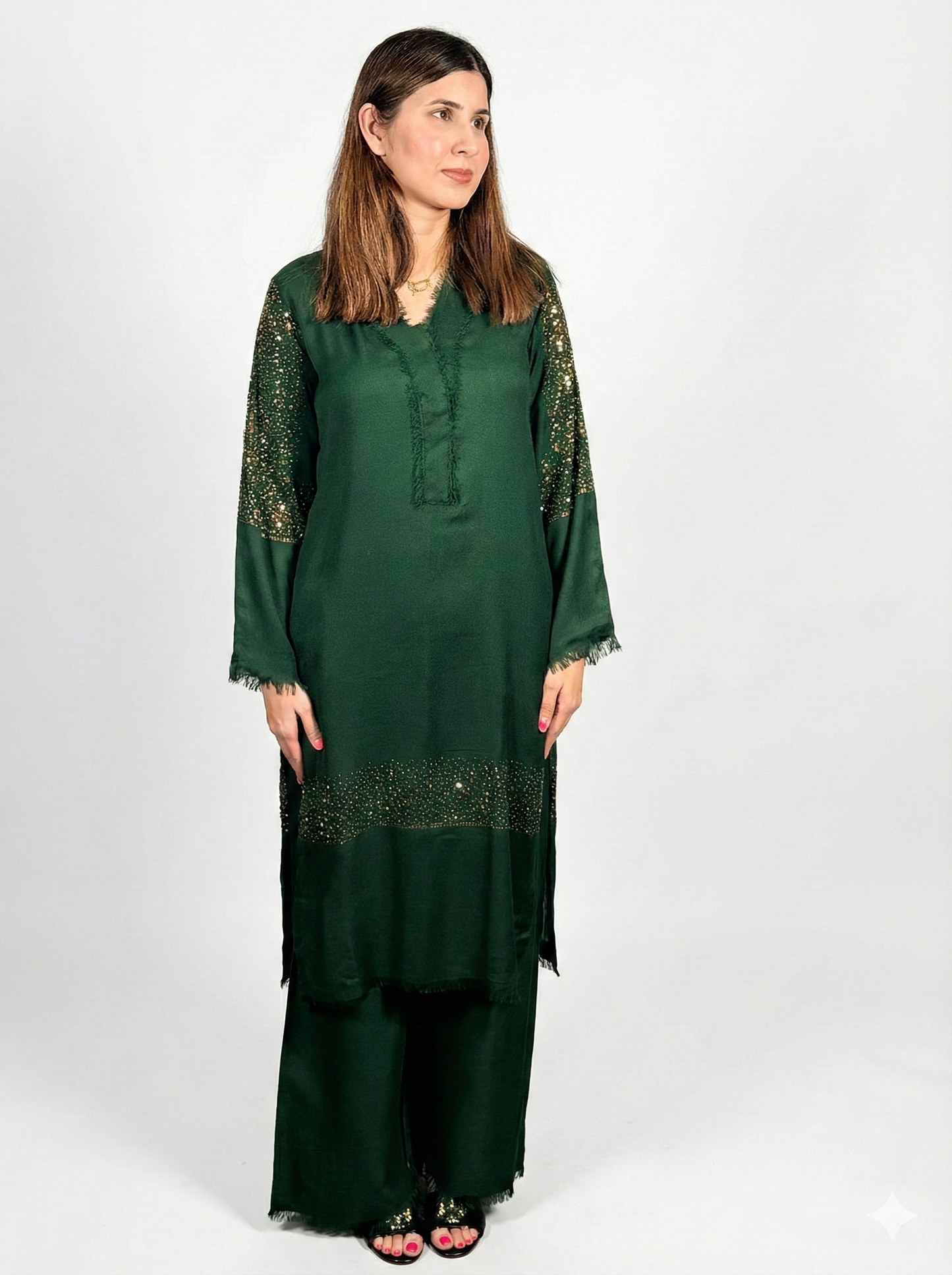 Pure Pashmina Warm Co Ord With Stone Work