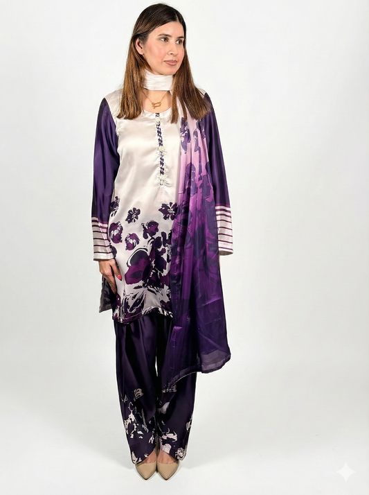 White Purple Pakistani Farshi Suit