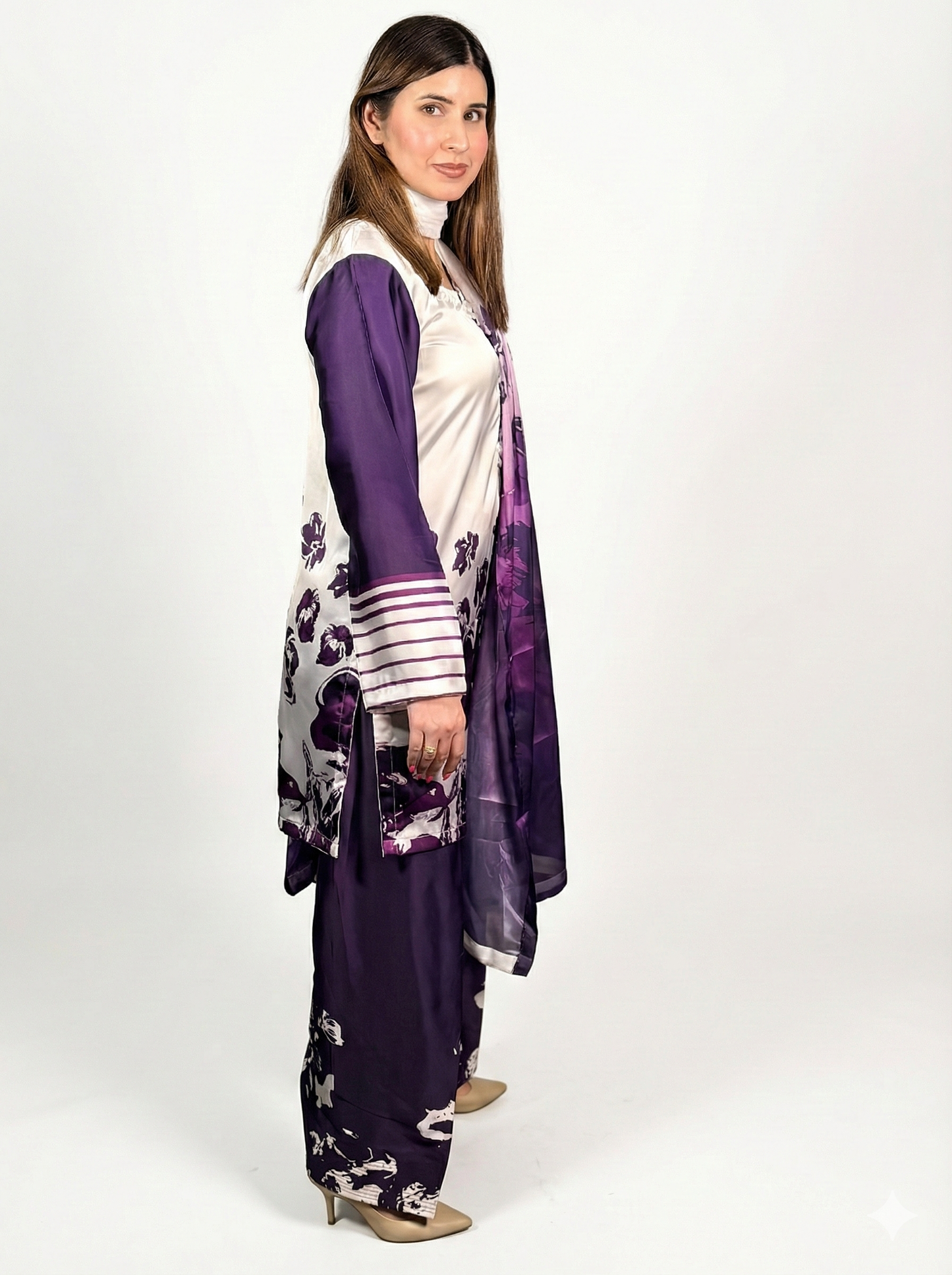 White Purple Pakistani Farshi Suit