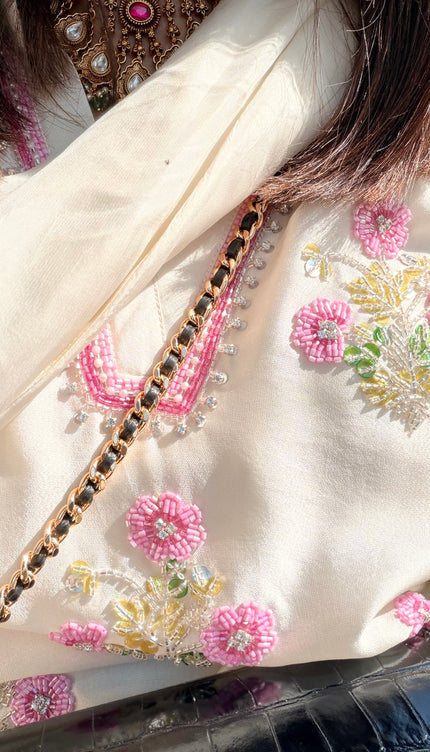 Pearl - Pure Sheesha Silk Hand Embroidered Short with Salwar