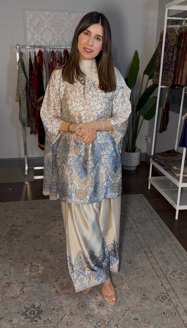 White Blue Farshi Suit