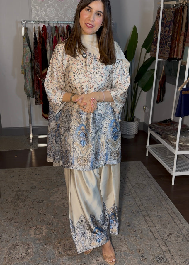 White Blue Farshi Suit