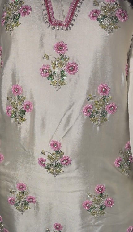 Pearl - Pure Sheesha Silk Hand Embroidered Short with Salwar