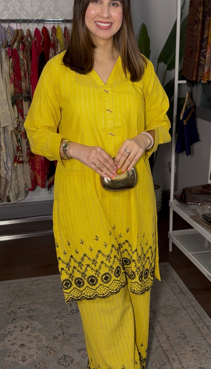 Chikan Kari Co-Ord Set Yellow