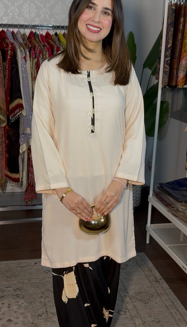 Beige Black Farshi Co-Ord