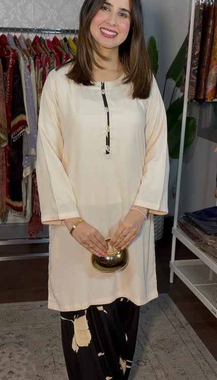 Beige Black Farshi Co-Ord