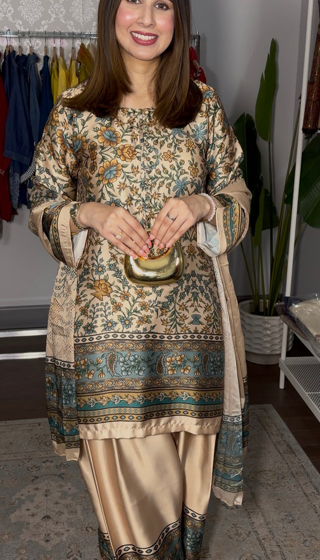 Brown Green Farshi Suit