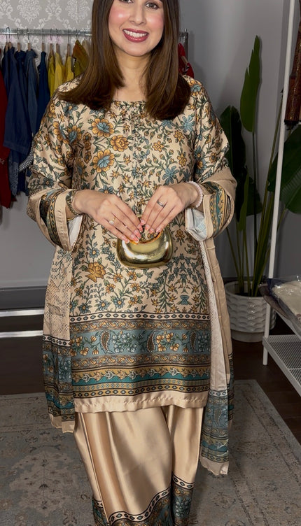 Brown Green Farshi Suit