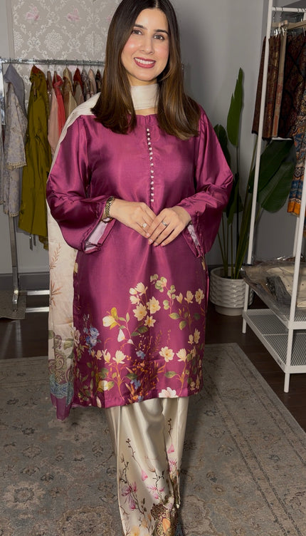Purple & Beige Salwar Farshi Suit