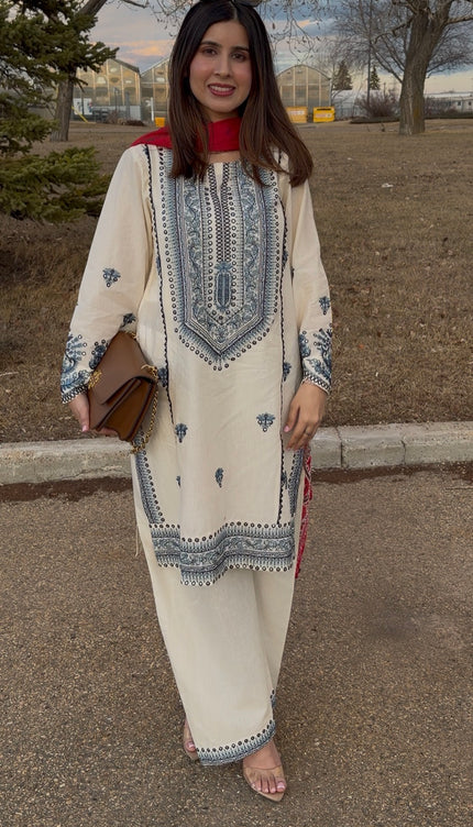 PURE COTTON DESIGNER WHITE AND BLUE FARSHI