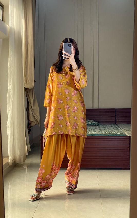 Yellow Elegant Pakistani Farshi Suit with Duppata